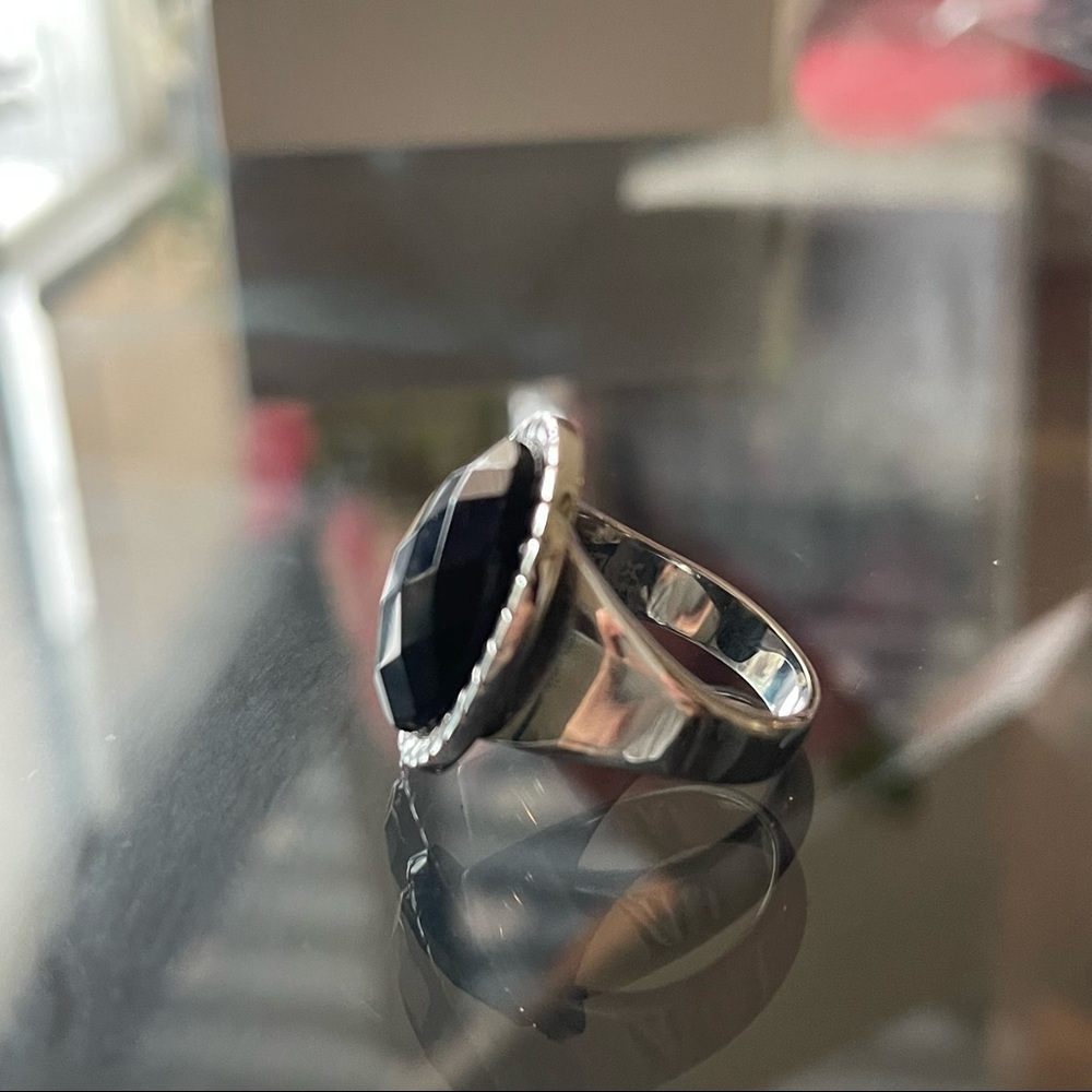 Inox 316l silver stainless steel onyx ring size 9 - Picture 2 of 9